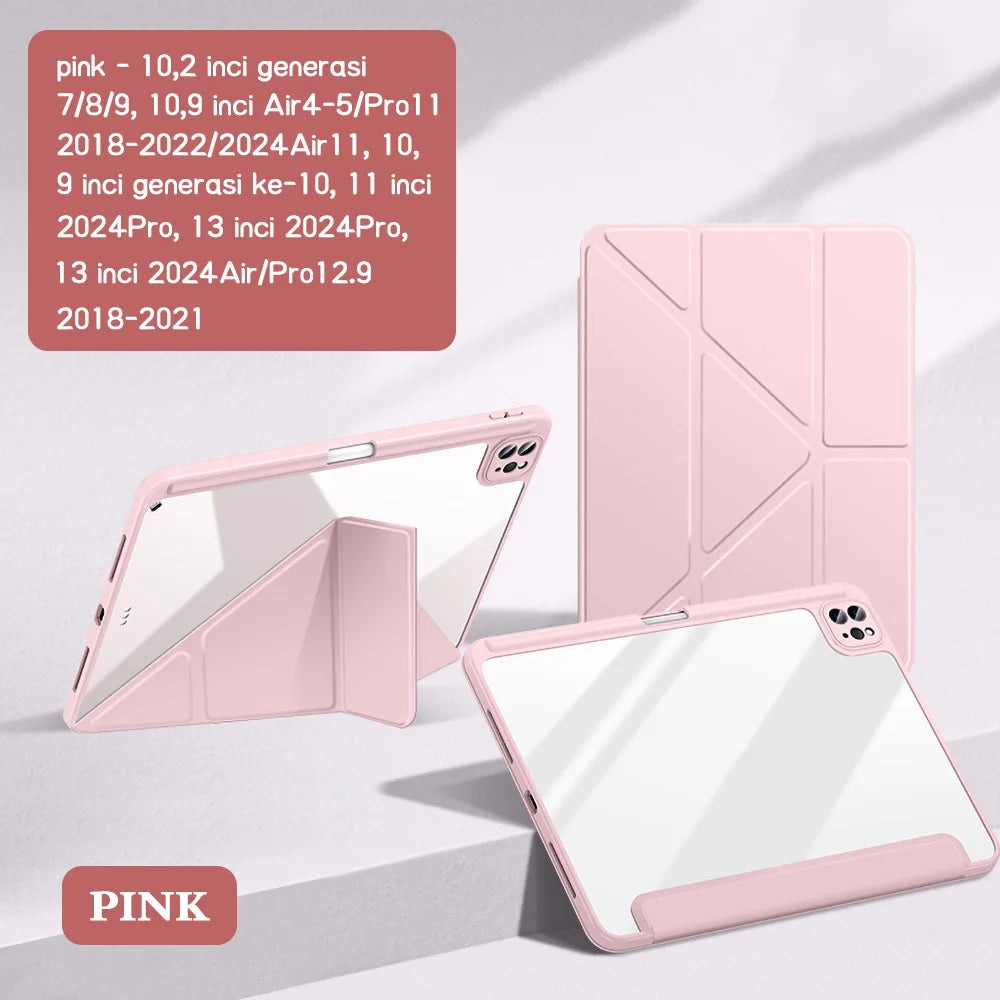 For 2024 iPad Case Air 11/13 M2 Pro 11/13 M4 for iPad Air 4 Air 5 Pro 11/12.9 iPad 5/6/7/8/9/10th Acrylic Clear Y-Fold Stand