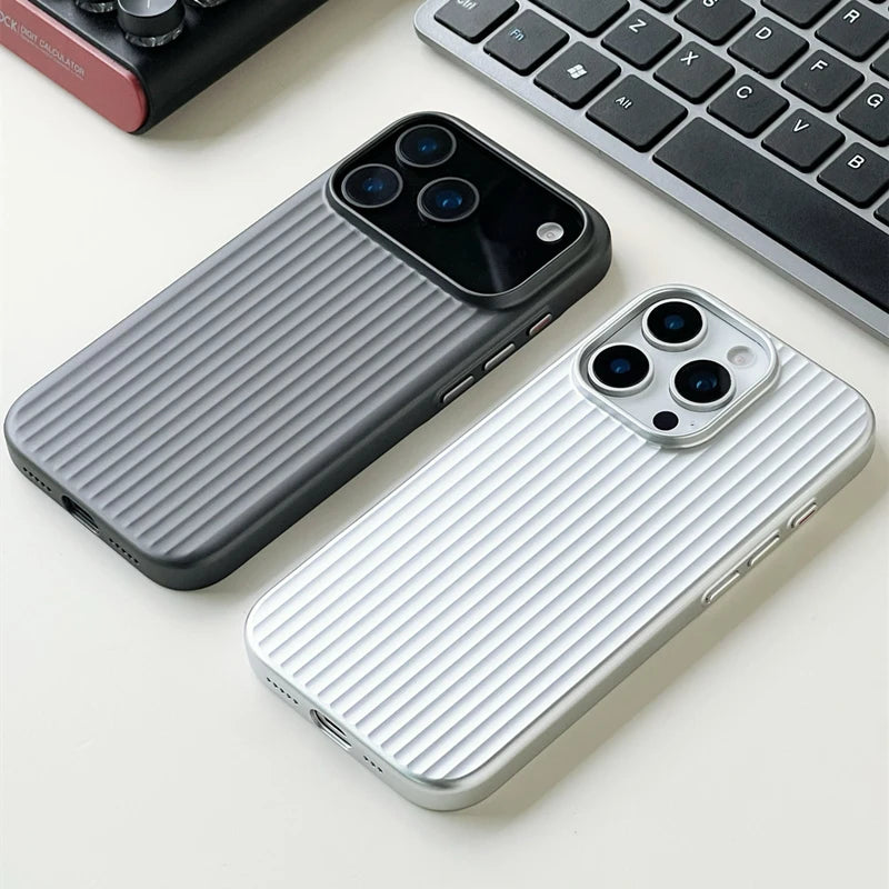 Fashion Plating 3D Luggage Stripes for Magsafe Phone Case for IPhone 17 16 15 14 Pro Max Shockproof Wireless Charge Matte Cover