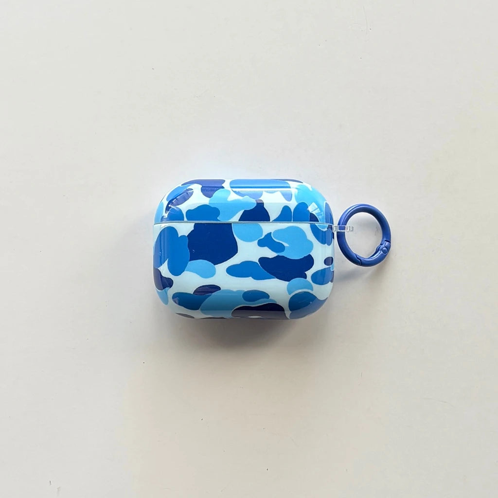 Personality Stylish Color Collision Camouflage Pattern With Hook Earphone Case Cover for AirPods 1 or 2 3 4 5 Pro 2 Pro 3