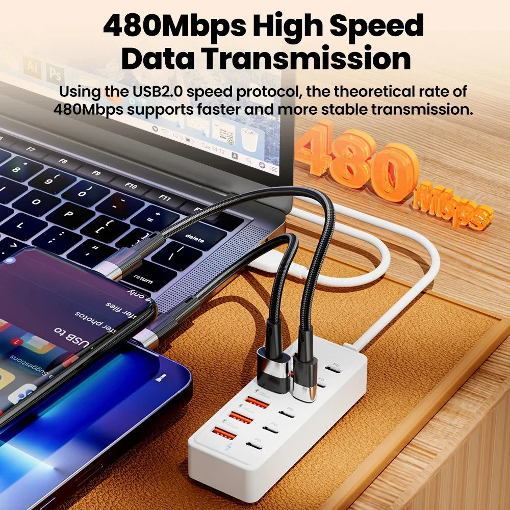 12 in 1 USB HUB Adapter Socket USB Type C Charger Fast Charging Power Strip Desktop Charging Station For iPhone Samsung Xiaomi