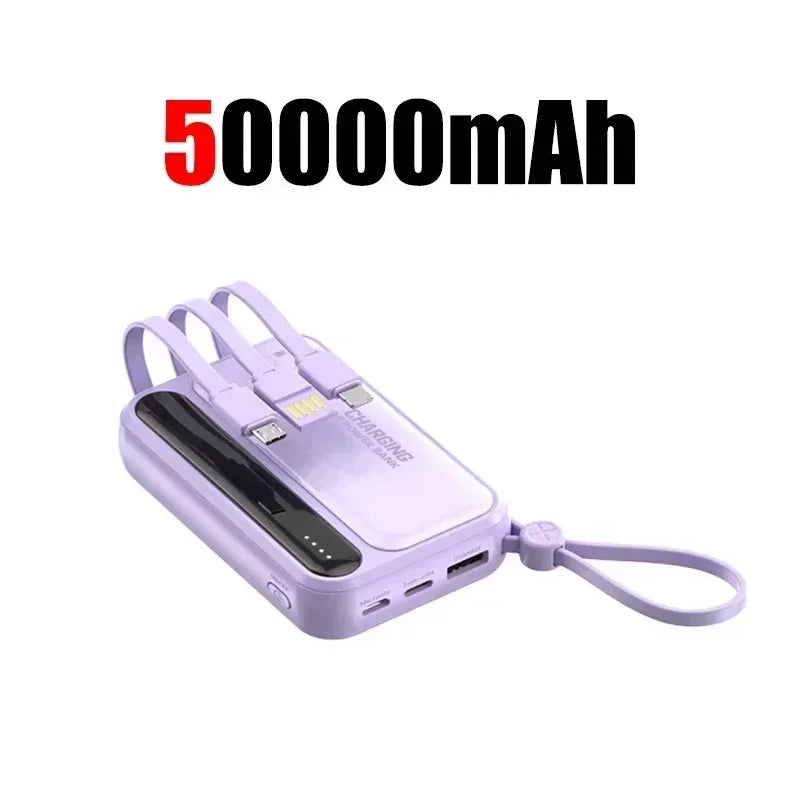 Lenovo New 500000mAh 4 Cables High Capacity Mini Power Bank Fast Charging Portable External Battery Supply New For iPhone Xiaomi