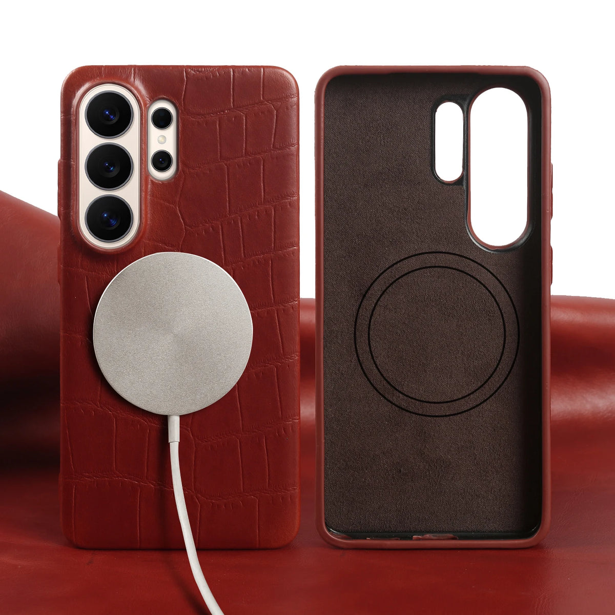 For Magsafe Genuine Leather Case For Samsung Galaxy S26 Ultra S25 FE S24 S23 S22 S26 Plus Phone Back Cover S26Ultra Magnetic