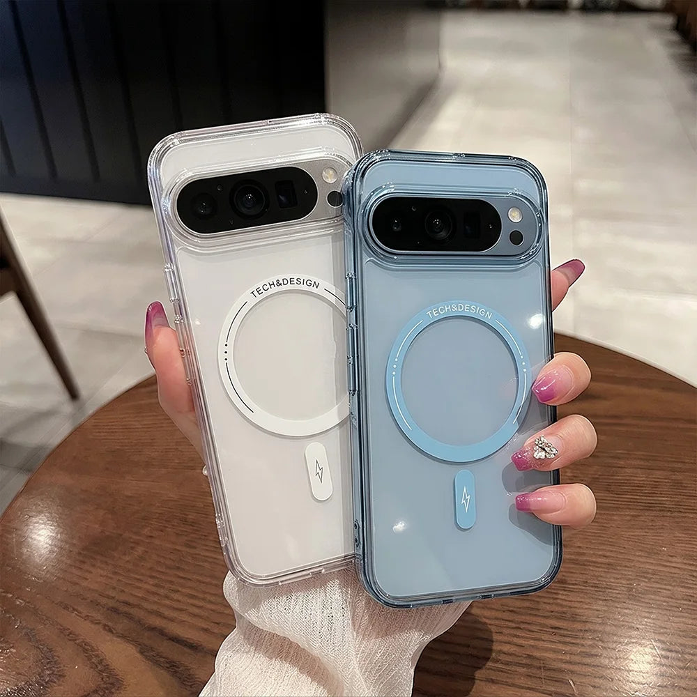 Color Frame Clear Magnetic Phone Case For Google Pixel 9 10 Pro XL 10A 9A 8A 1 0 9 8 Cases Wireless Charging Cover Capinha Funda