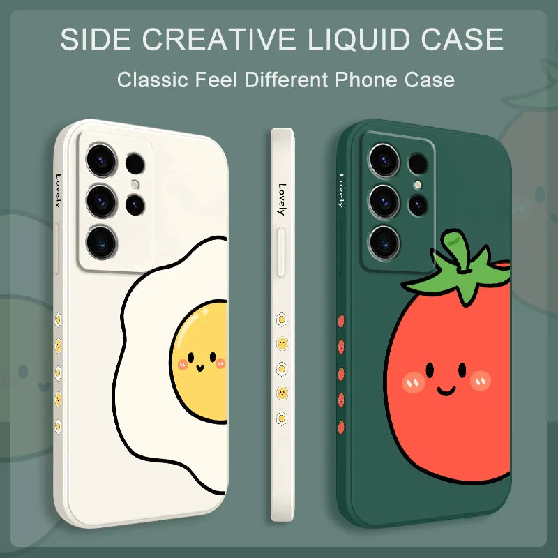 Tomato And Egg Phone Case For Samsung Galaxy S25 S24 S23 S22 S21 S20 S10 S10E Ultra Plus FE Note 20 Ultra Plus Cover