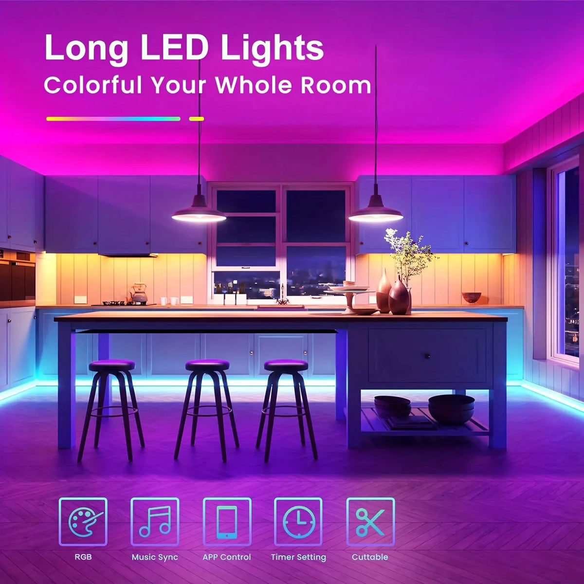 LED Strip Lights, RGB Color Changing Led Strip Lighting with 24-Key Remote and APP Control, Music Sync Lights