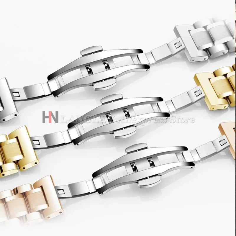 Curved End Solid Stainless Steel Watch Strap 12 14 16 18 20 21 22 24mm Metal Band Butterfly Buckle Universal Barcelet Watchbands