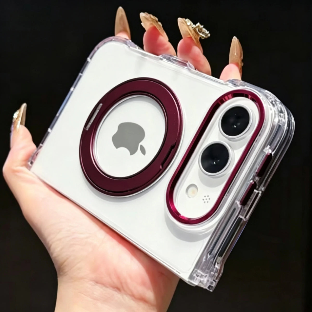 Case For Apple iPhone Duo For Foldable iPhone Duo For Magsafe With Magnetic 360 Adjustment Stand Protection Clear Acrylic Cover