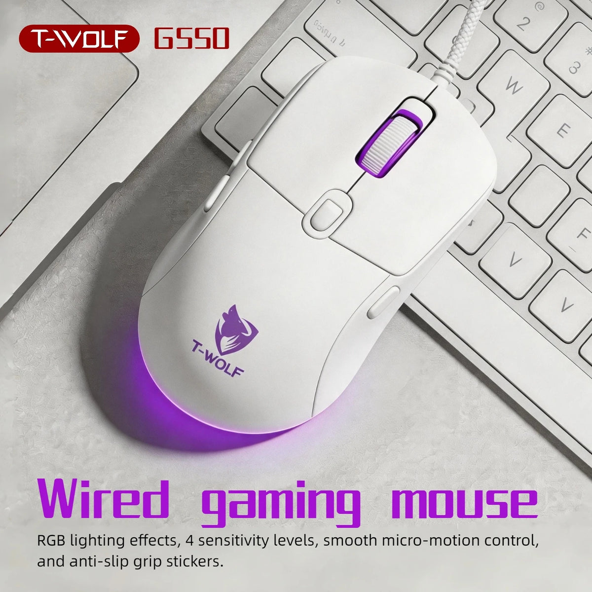 RGB Gaming Mouse Wired 6D Programmable Buttons Ergonomic Gamer Mouse 4 Levels DPI Adjustable Computer Mouse USB Wired Mouse Breathing Light Gaming Mice 1.5m Cable for PC Laptop E-sports Mouse Purple