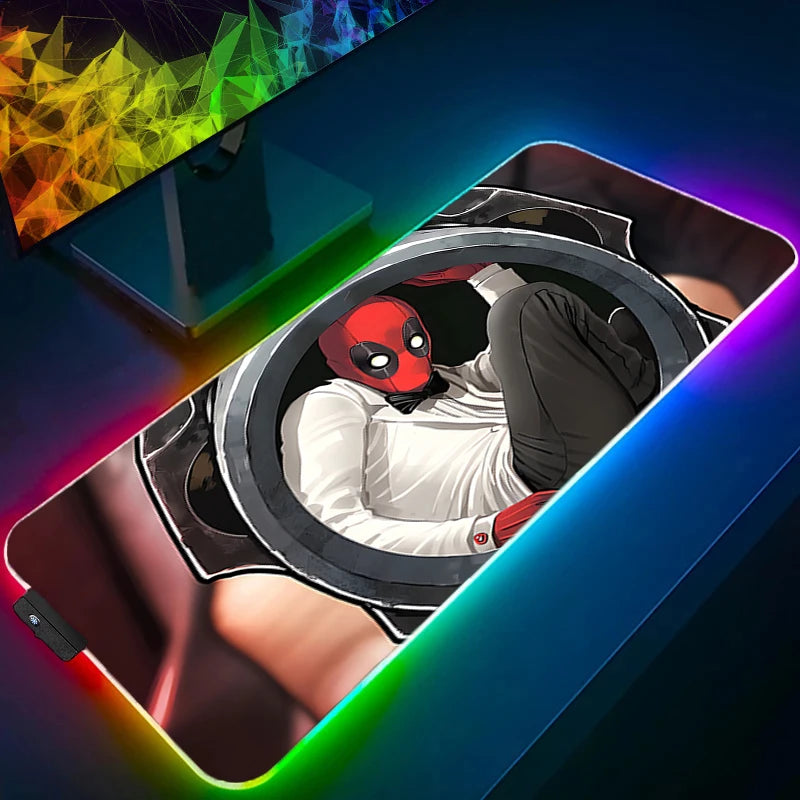 LED Mouse Pad Gaming Backlight Lock Edge Anime Accessories RGB Mousepad Gamer PC Completo Computer D-Deadpools Keyboard Desk Mat