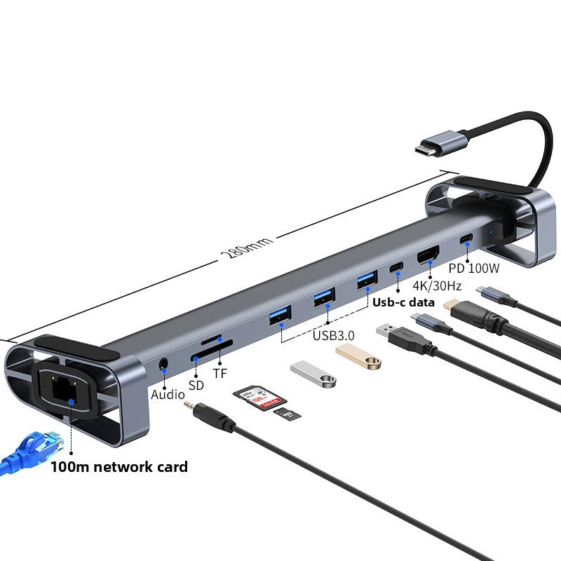 10/11/12-in-1 Docking Station Laptop Stand Audio USB Type-C 4K HDMI 100W PD SD/TF Display Port For Macbook PC Computer Hub