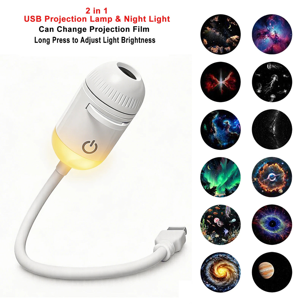 USB Galaxy Projector Light Car Roof Ambient Light Adjustable Focus Car Atmosphere Projection Lamp Romantic Room Star Night Light