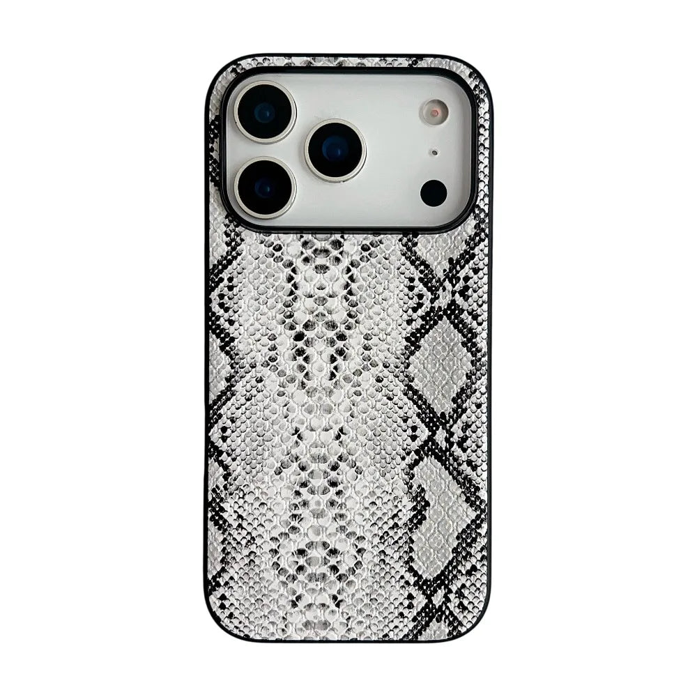 Snake Lichi Pattern Leopard Print PU Leather Case for IPhone 17 Air 16 15 14 Plus Pro Max Shockproof Rugged Protector Back Cover