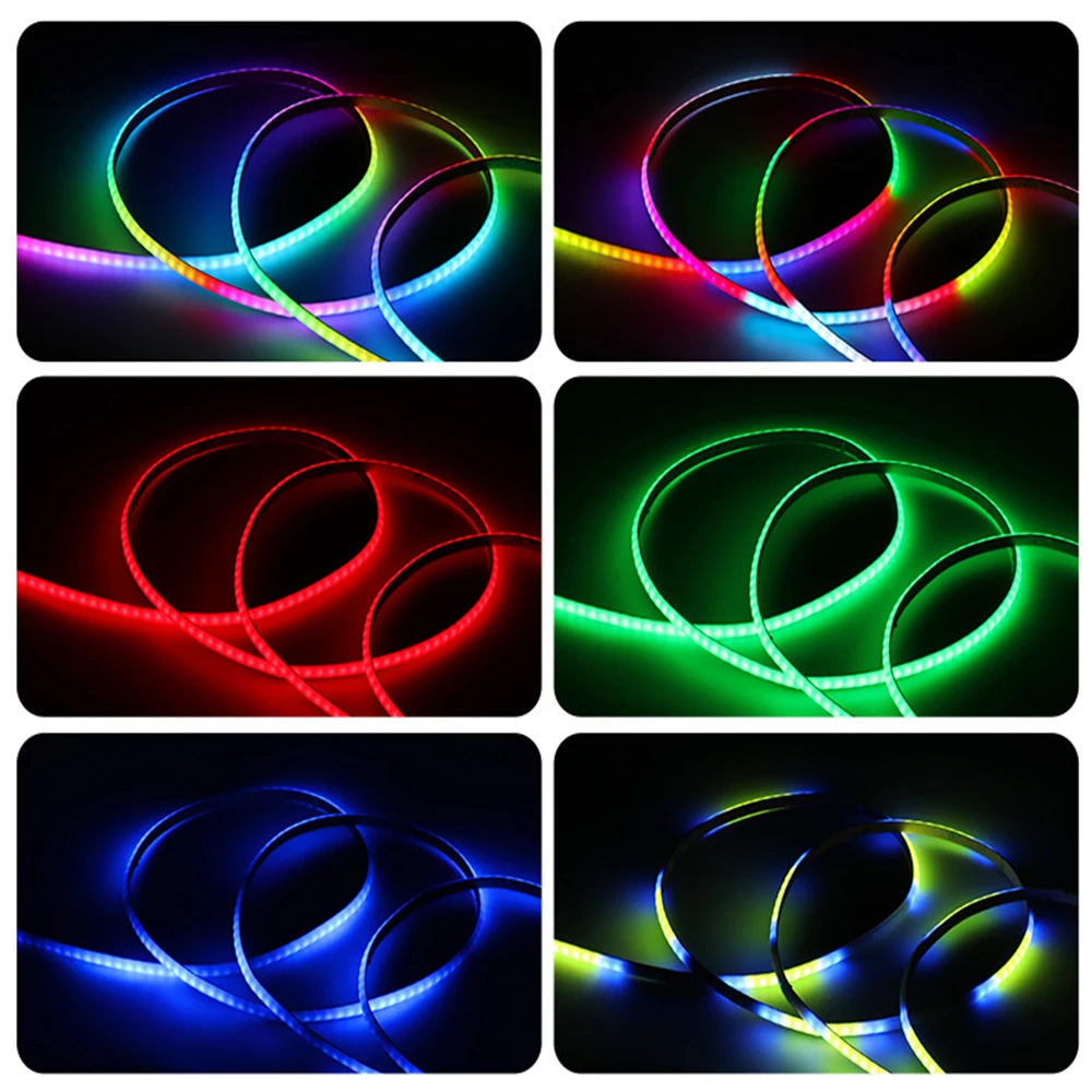 WS2812B COB LED Strip Lights DC5V 5mm Full Color SPI RGB-IC 100/160LEDs Individually Addressable Smart Pixels Tape Light