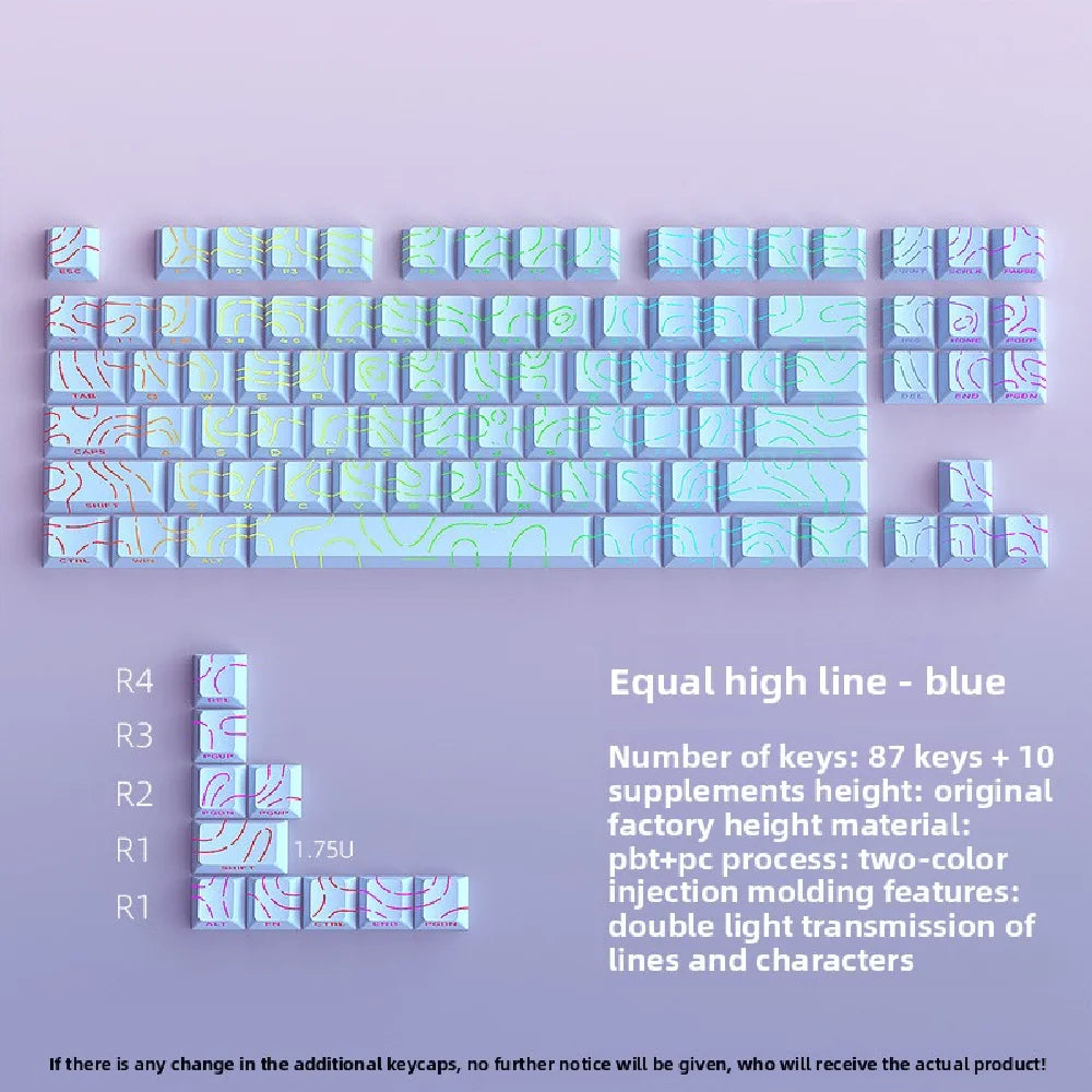 RGB Backlit Keycaps Cherry Profile Black Topographic 4.0 Side-lit Double Shot PBT Keycaps for Cherry MX Switches Gaming Keyboard