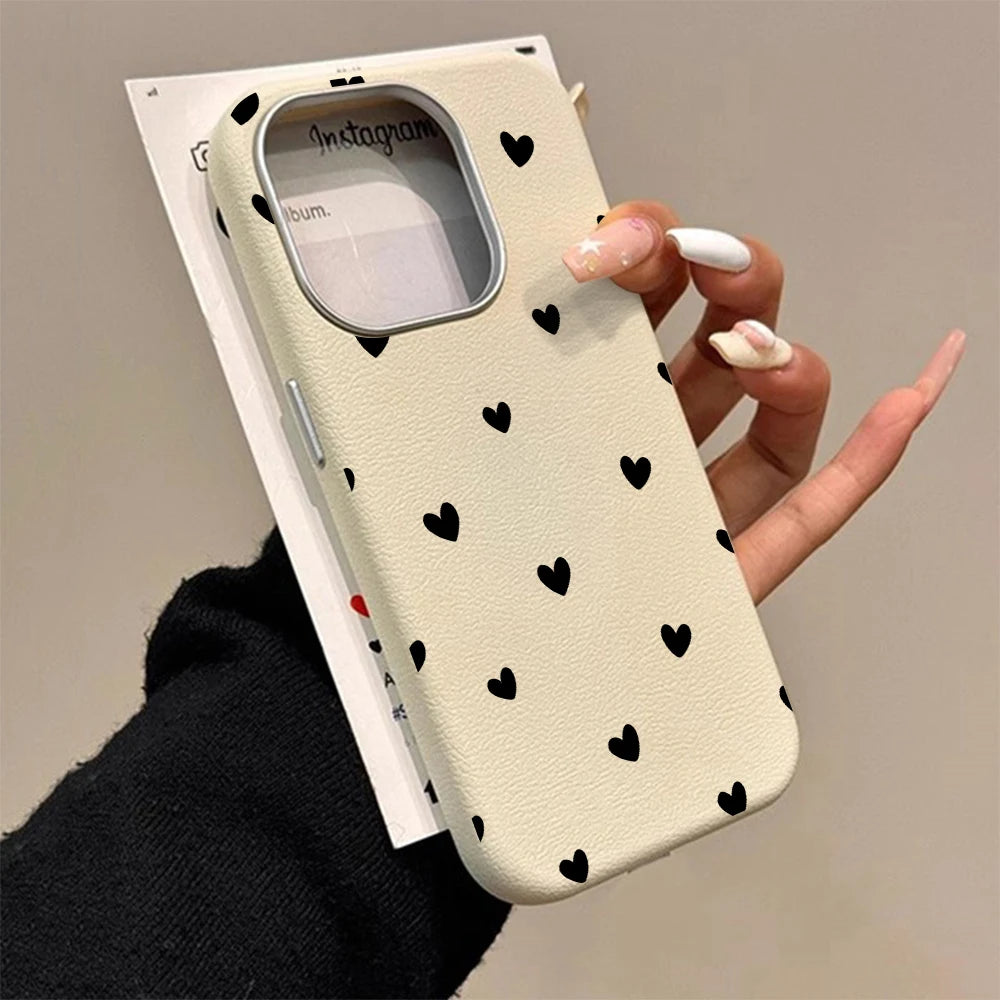 Love Heart Pattern INS Phone Case For iPhone 17 16 15 14 13 12 11 Pro Max Plus Protection Shockproof Silicone Soft Luxury Cover