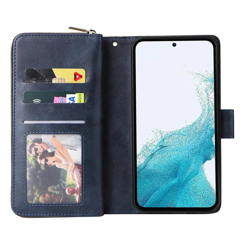 For Samsung S25 S24 S23 S22 S21 S20 FE 5G Zipper Wallet Leather Case For Samsung Galaxy S26 Ultra Note 20 10 Lite S9 Plus Etui