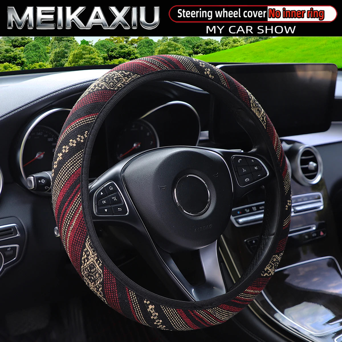38CM Ethnic Bohemian Style Fabric Car Steering Wheel Cover All-Season Use No Inner Ring Automotive Decoration Accessory