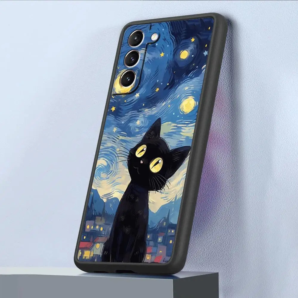 Van Gogh Art Cute Kitty Phone Case for Samsung Galaxy S23 24 Ultra S22 S20 FE S21 Plus 5G S10 Plus S22Ultra Cover