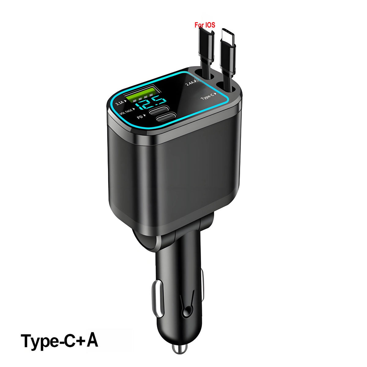 120W Retractable Car Charger with Roof Starlight USB C Cable Fast Charger Cigarette Lighter Adapter For IPhone Huawei Samsung