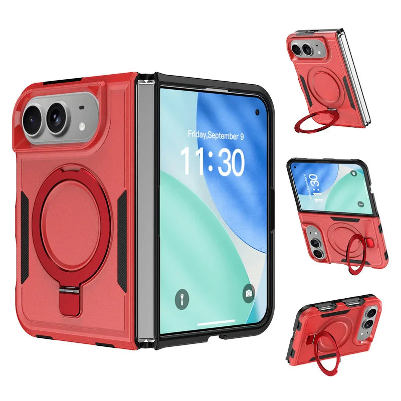 Haoma Karon Color Invisible Magnetic Bracket Phone Case For IPhone Duo PC+TPU Sturdy Anti Drop Back Cover Protective Case