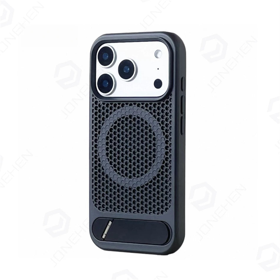 Heat Dissipation Stand Magnetic Shockproof Bumper Case For iPhone 17 Pro Max Air 18 16 15 14 13 12 Breathable Cover For Magsafe