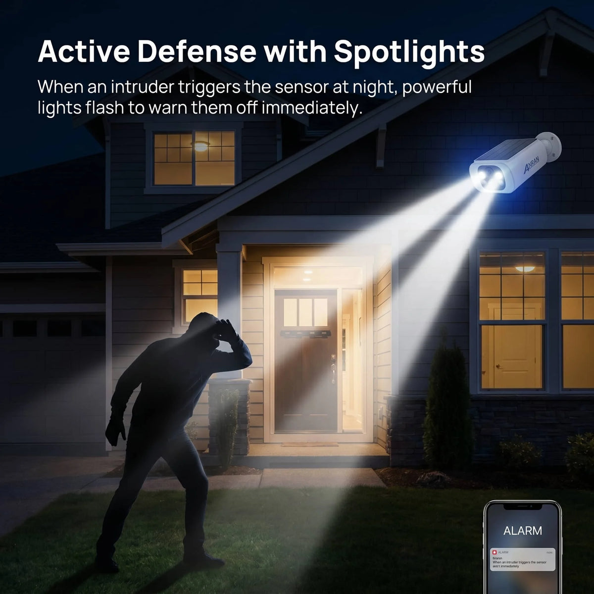 ANRAN 2K Wireless Solar Camera Outdoor Surveillance Integrated Battery Wifi Camera Humanoid Detection Flash Alarm Night Vision