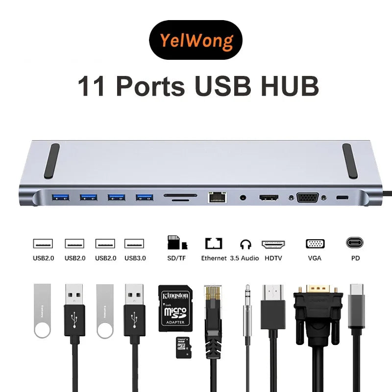 11/12-in-1 Type C Dock USB C Hub 3.0 Splitter Multiport Adapter 4K RJ45 SD/TF VGA HDMI-compatible Laptop MacBook iPad xiaomi