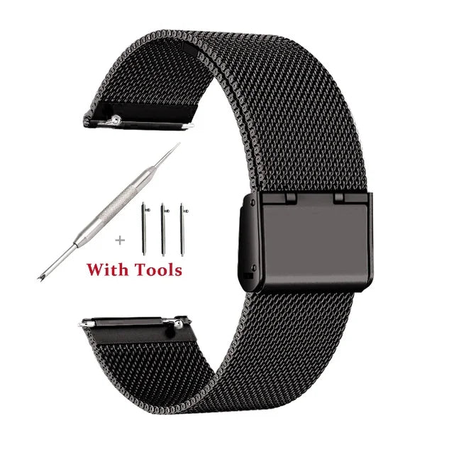 18mm 20mm 22mm 24mm Width Quick Release Full Stainless Steel Watchband Wristwatch Universal Flat Head Watch Strap Accessories