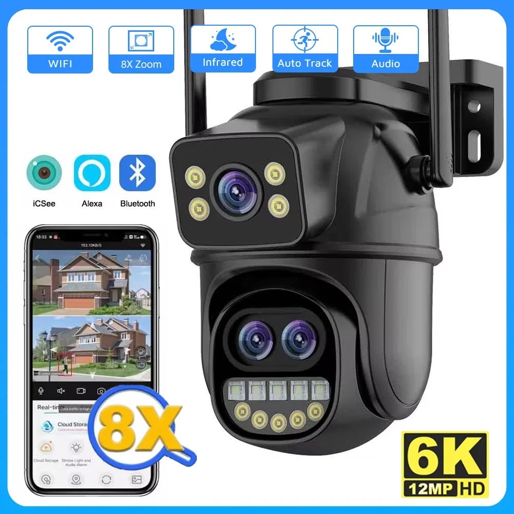 12MP PTZ Wifi Camera IP 8X Digital Zoom Outdoor Dual Screen Color Night Vision 8MP CCTV Video Surveillance Camera Wireless ICSee