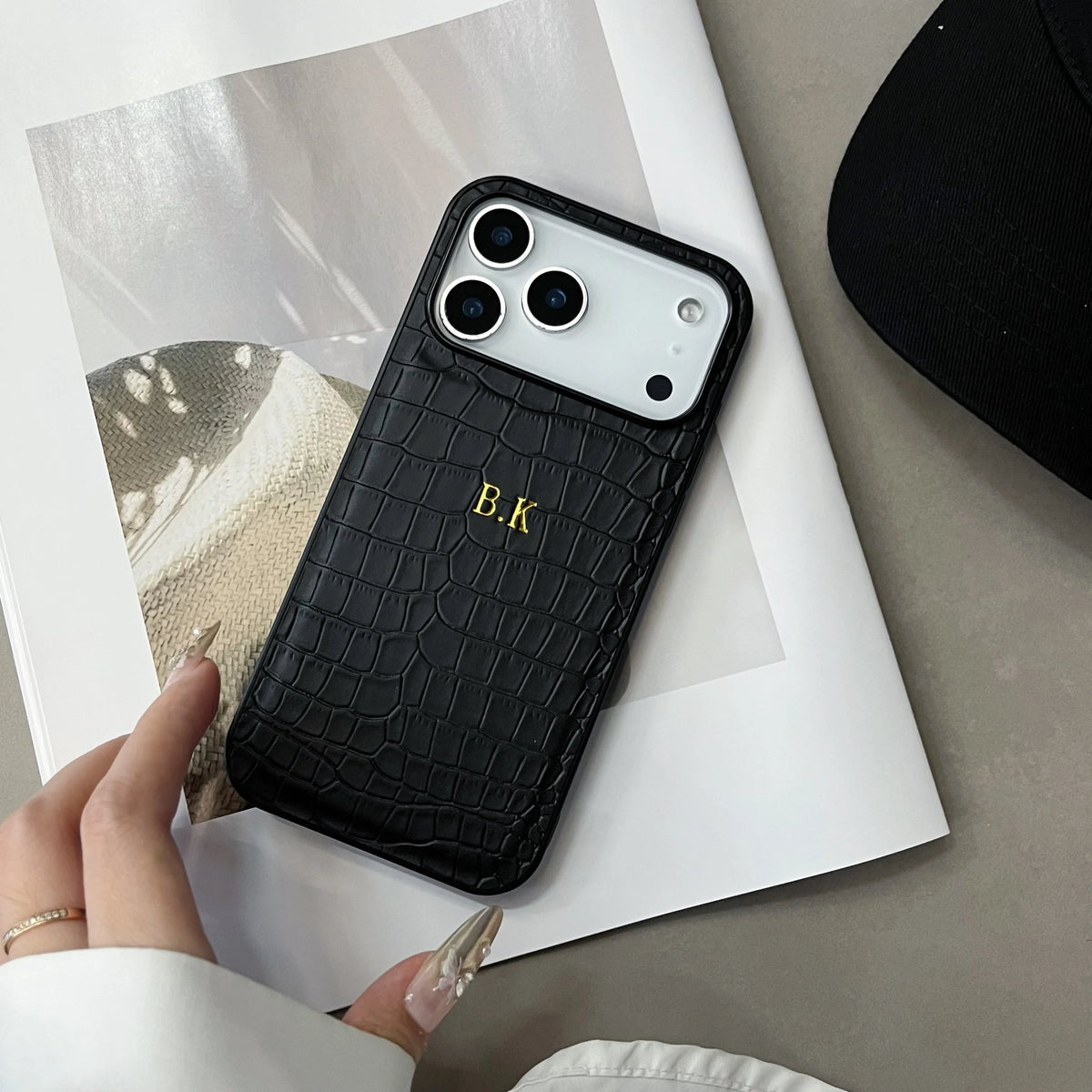 Luxury Custom Name Classic Crocodile Pattern Faux Leather Case for iPhone 17 16 15 14 13 12 11 Pro Max 17 Air Hot Foil Stamping
