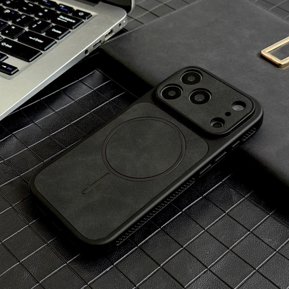 Luxury Faux Leather Case For iPhone 17 16 15 14 13 Pro Max 17Pro ProMax For Magsafe Wireless Charge Heat Dissipation Full Cover