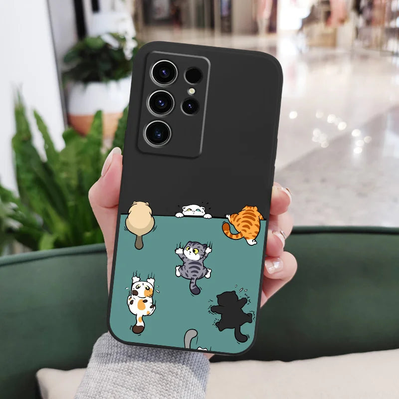 Cute Climbing Cat Phone Case For Samsung Galaxy S25 S24 S23 S22 S21 S20 S10 S10E Ultra Plus FE Note 20 Ultra Plus Cover