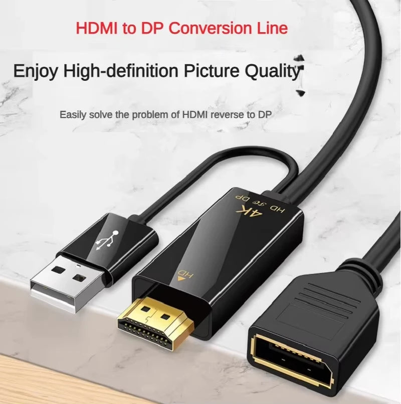 4K@60Hz 2K@120Hz HDMI-Compatible to DisplayPort Cable HDMI-Compatible Source To DP Display Monitor Cable for PC Laptop PS5 Xbox