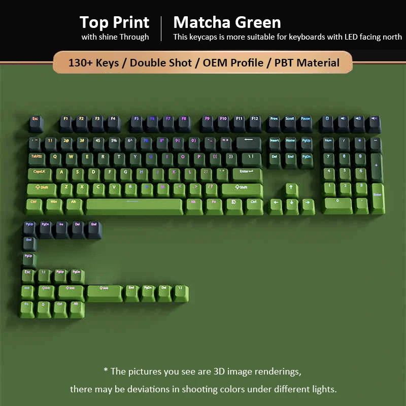Green Grape Top-lit RGB Backlit Keycaps Double Shot PBT Keycaps 130 Key Cherry Profile for MX Switches Mechanical Gamer Keyboard