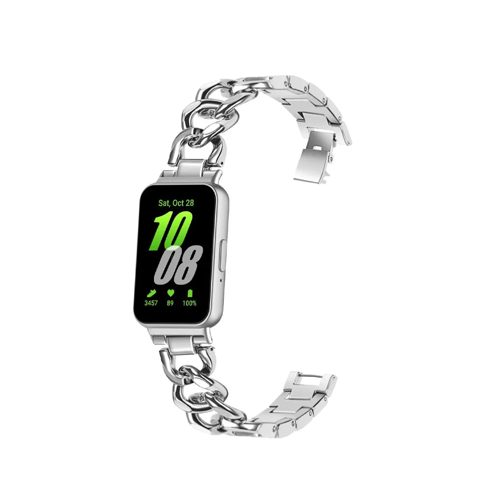 Thin Stainless Steel Strap for Samsung Galaxy Fit3 Single Row Fashion Denim Chain Bracelet Metal Chain Strap for Women