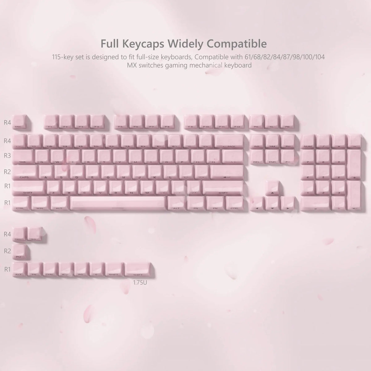 115 Keys Semi-transparent RGB Backlit PC Keycaps MDA Profile Foggy Pink UV-print Keycaps for Cherry Gateron MX Switches Keyboard