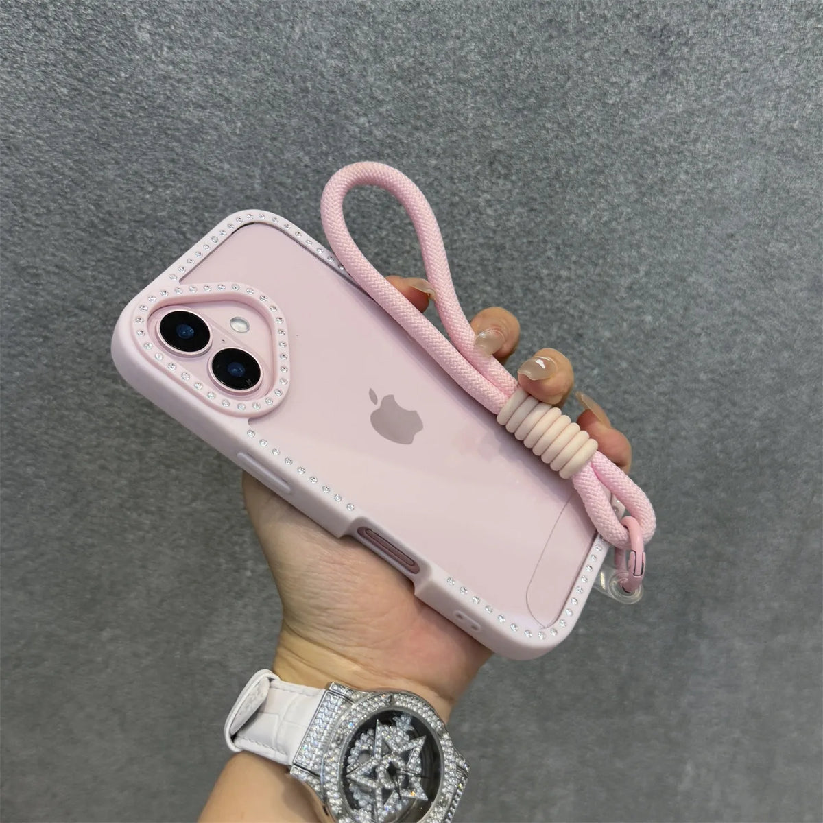 Shining Bling Diamond Transparent Phone Case For iPhone 17 16 15 14 13 12 11 Pro Max Plus 16e 17Air With Wristband Lanyard Cover