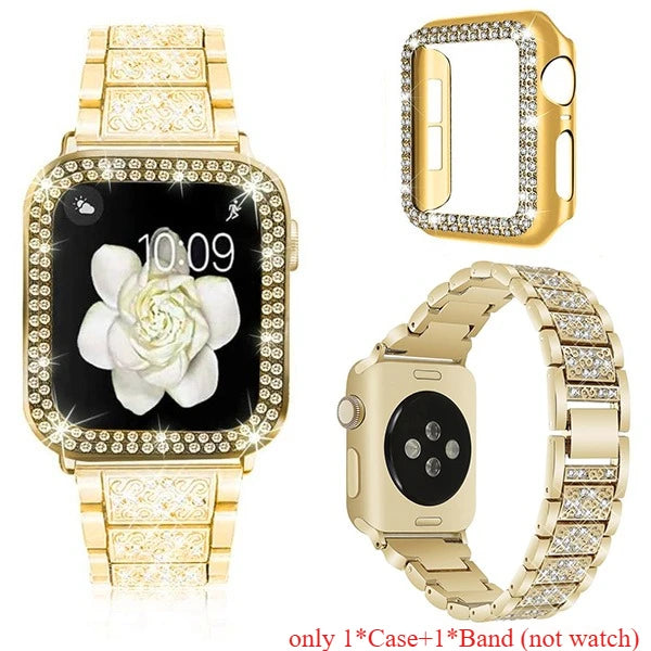 Chains Strap Case+Strap Metal Band Women Bracelet For Apple Watch 49mm 46mm 44mm 42mm 40 38mm for iWatch 10 9 8 7 6 5 SE 4 3 2 1