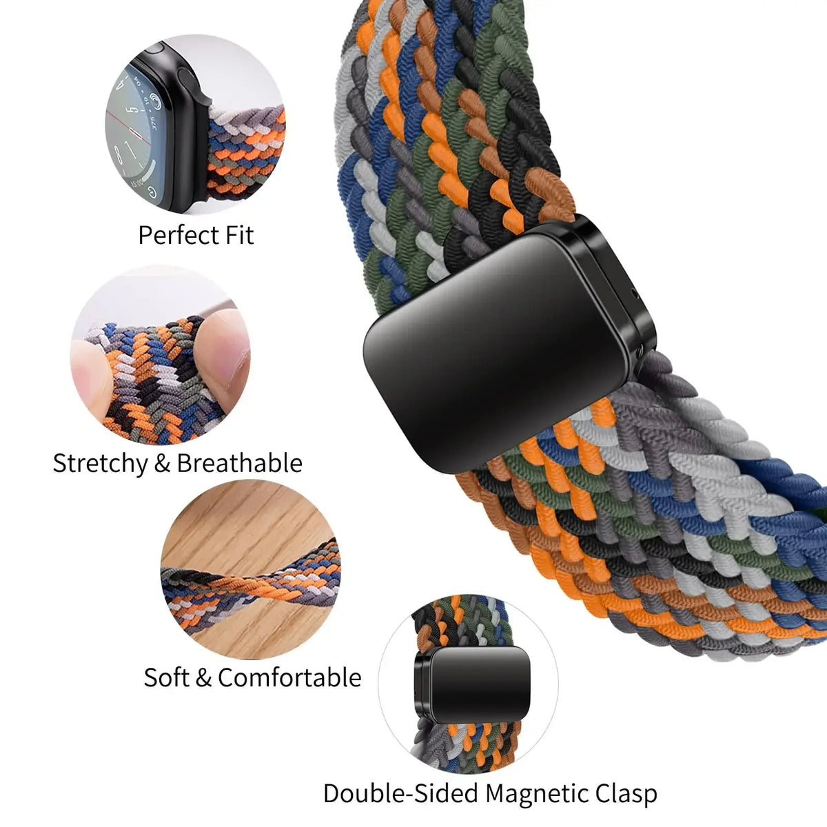 Nylon Braided Loop Band For Apple Watch Ultra 3 2 49mm 11 10 46mm 42mm 9 8 7 45/41mm Magnetic Strap iWatch 6 5 SE 44/40mm Correa