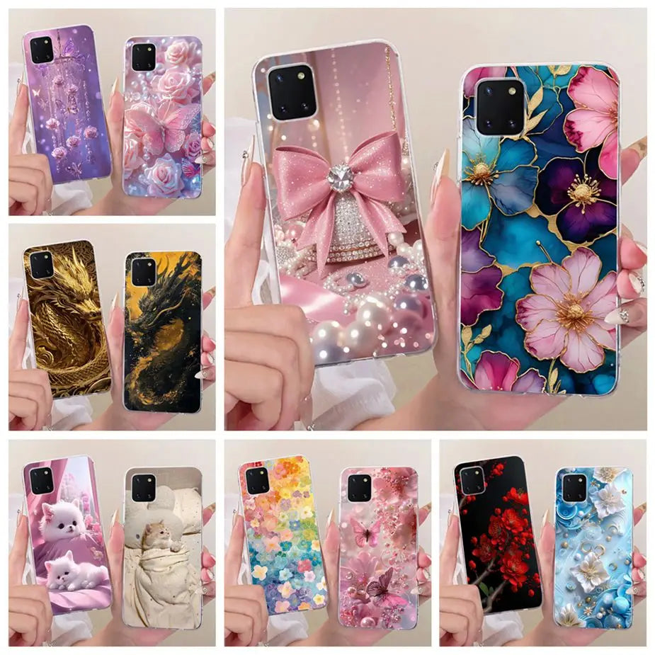 For Samsung Galaxy Note 10 Lite Case SM-N770F Luxury Flowers Painted Cover Soft Silicone Case For Samsung S10 Lite SM-G770F Bags