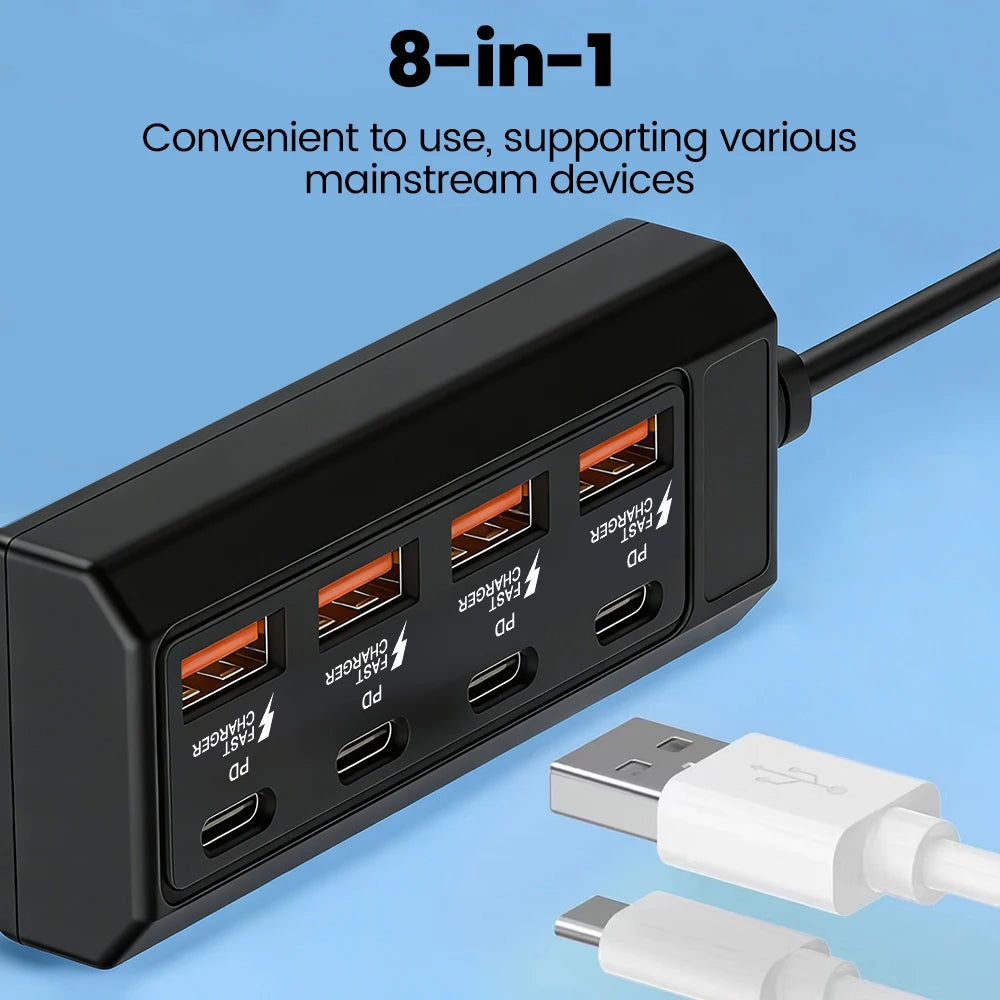 8 in 1 HUB USB 4USB +4Type-C Extender Cable Docking Station Desktop Computer Laptop External USB Interface Extender
