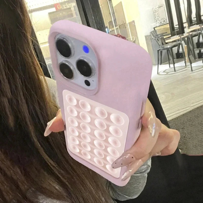 3D Suction Cup Stand Litchi Pattern Phone Case For iPhone 17 16 15 Pro Max Plus 16E 14 13 12 11 Pro Max X XS XR Shockproof Cover