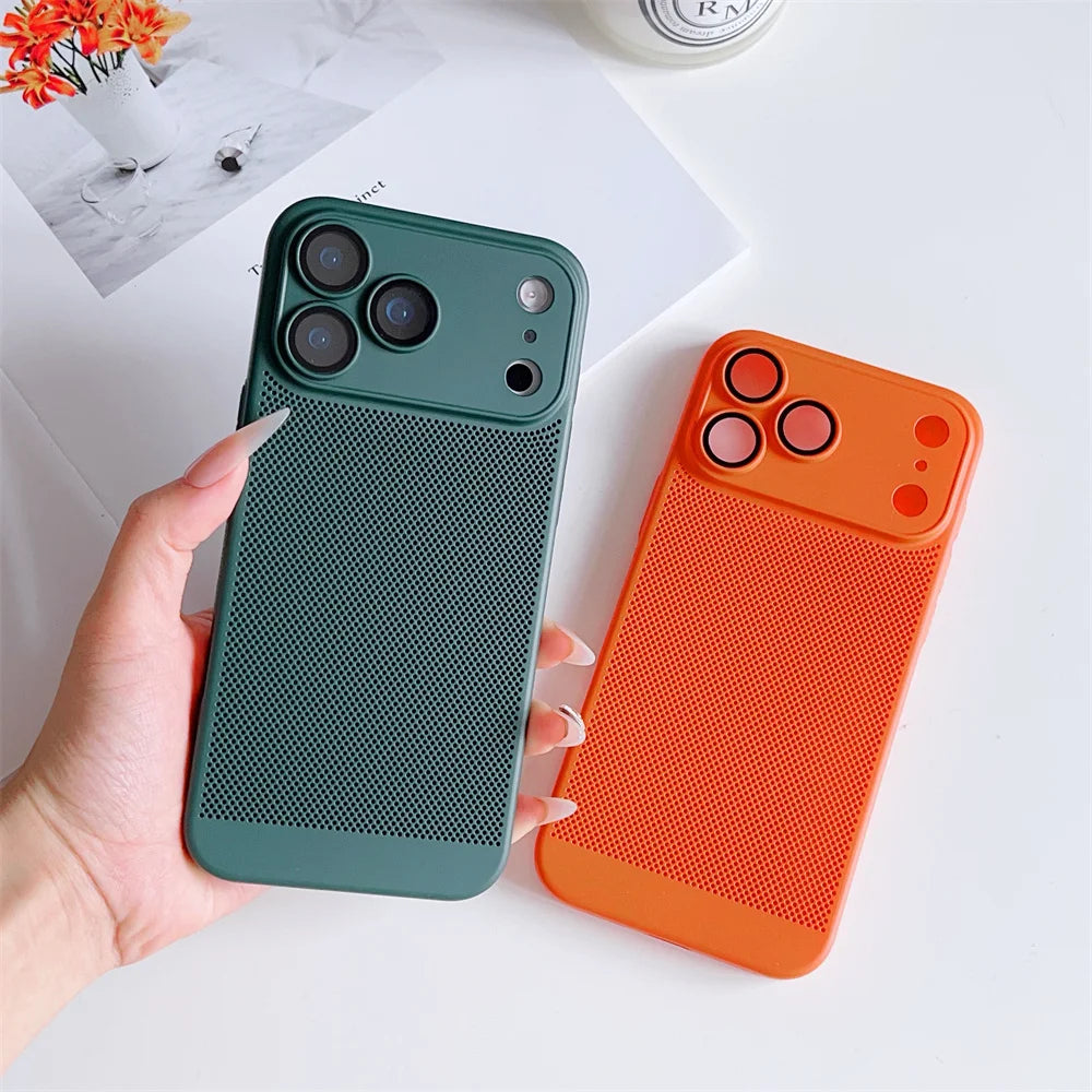 Cooling Phone Case with Full Camera Lens Protection For iPhone 17 Air 16e 16 15 14 Pro Max Plus Shockproof PC Back Cover