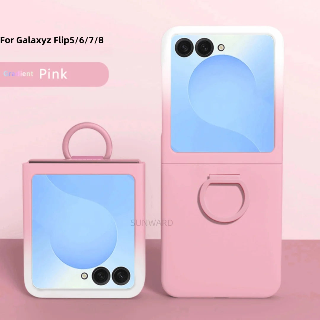 Luxury Large Window Gradient Color Silicone Ring Protect Phone Case For Samsung Galaxy Z Flip 8 7 6 5 Z Flip7 FE Skin Feel Cover