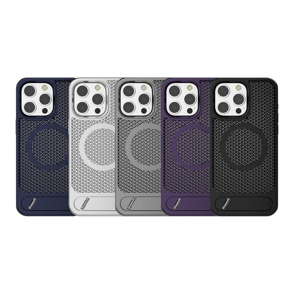 Luxury Cooling Stand Magnetic Phone Case For iPhone 17 16 15 14 11 12 13 Pro Max Heat Dissipation Plain Color Shockproof Cover