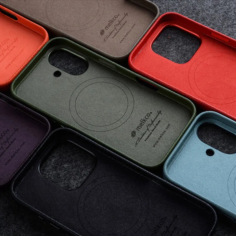 Melkco Genuine Leather Strong Magnetic Case For iPhone 16 Pro Max 16 Plus Coque Premium Cowhide Metal Camera Protection Cover