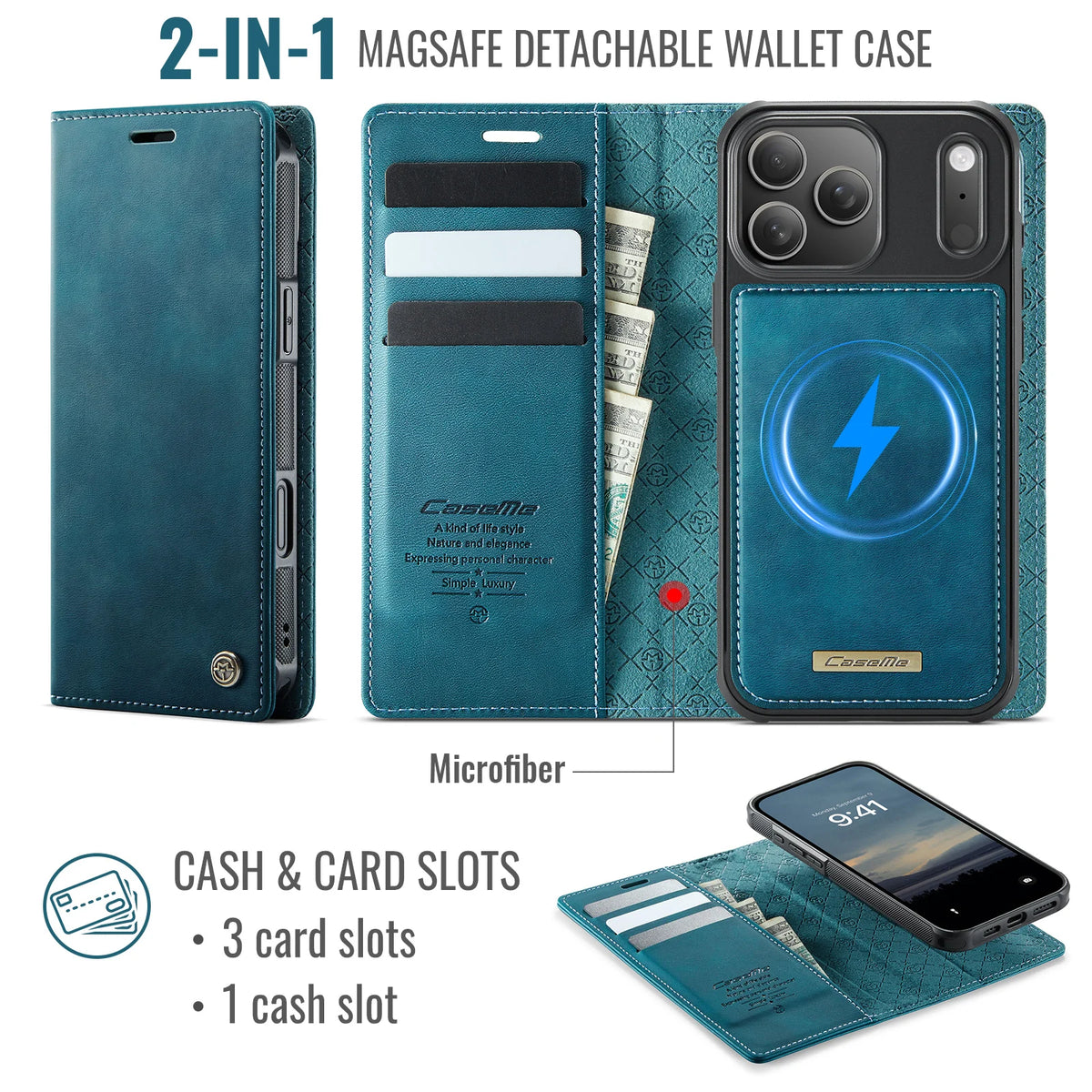 High Quality 2-in-1 Detachable Wallet Leather Magsafe Case For iPhone 17 Air 16 15 14 Plus 13 12 11 Pro Max Luxury Magnetic Flip