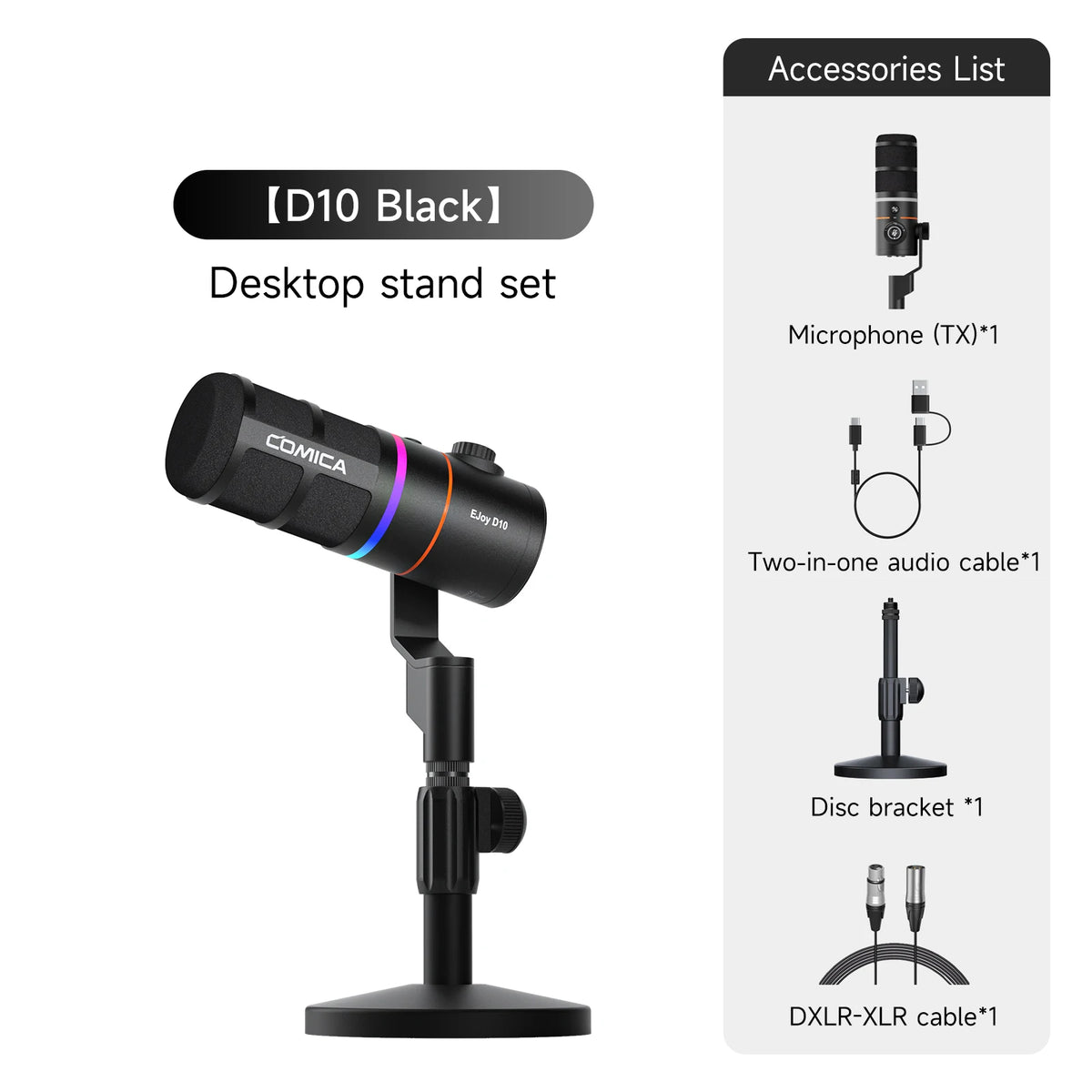 COMICA D10/D10 PRO RGB Cardioid USB/XLR Dynamic Desktop Gaming Mic Wired/Wireless Microphone for Streaming Interview Podcast