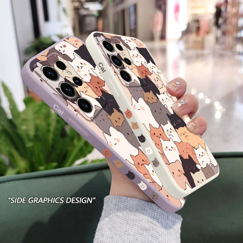 Stacking Cat Phone Case For Samsung Galaxy S25 FE S24 S23 S22 S21 S20 Ultra Plus Note 20 Ultra 10 Plus Cover