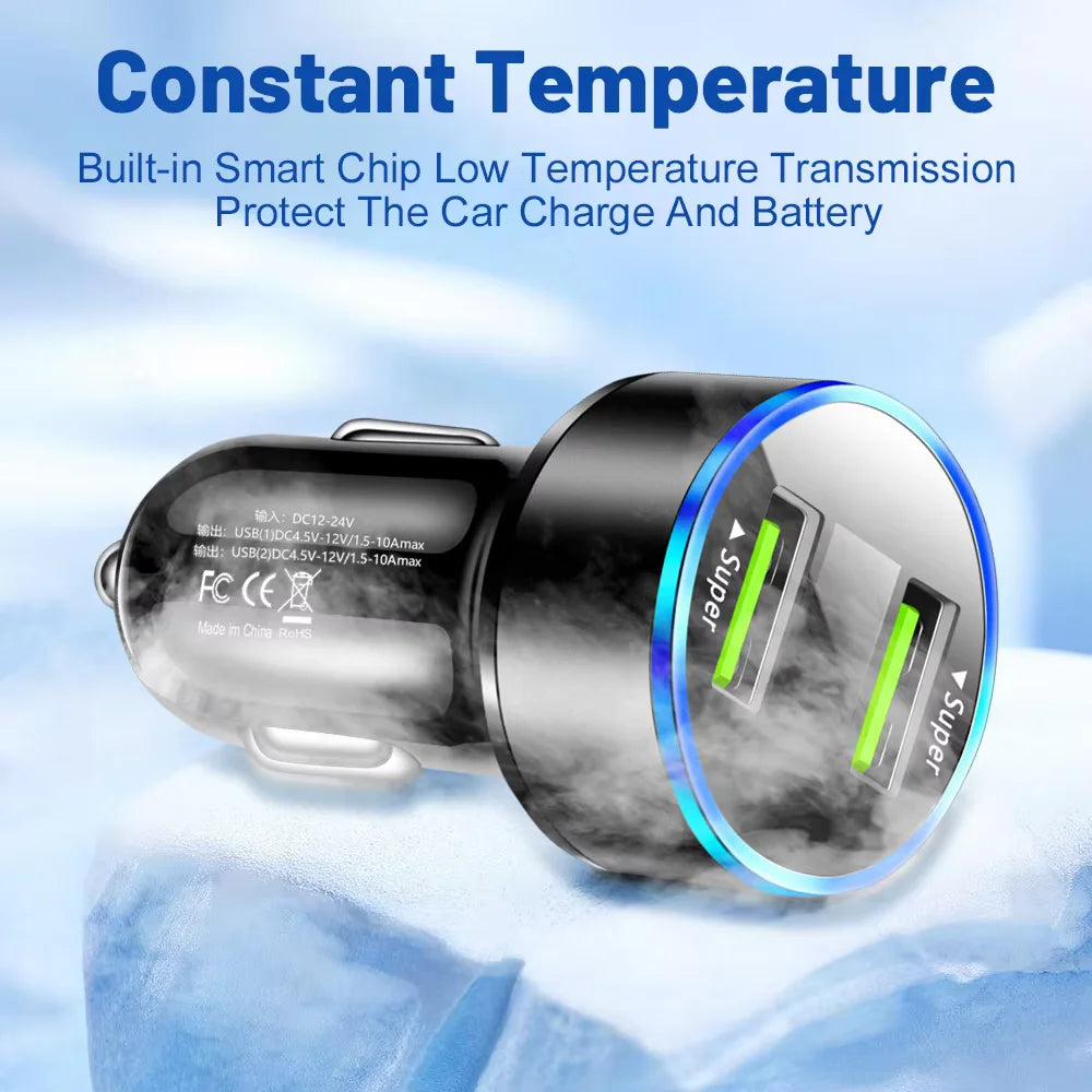 240W Car Charger Dual USB Ports 120W Super Fast Charging with Digital Display Quick Charging Adapter for IPhone Samsung Xiaomi